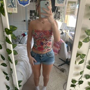 Multicoloured cotton floral tube top